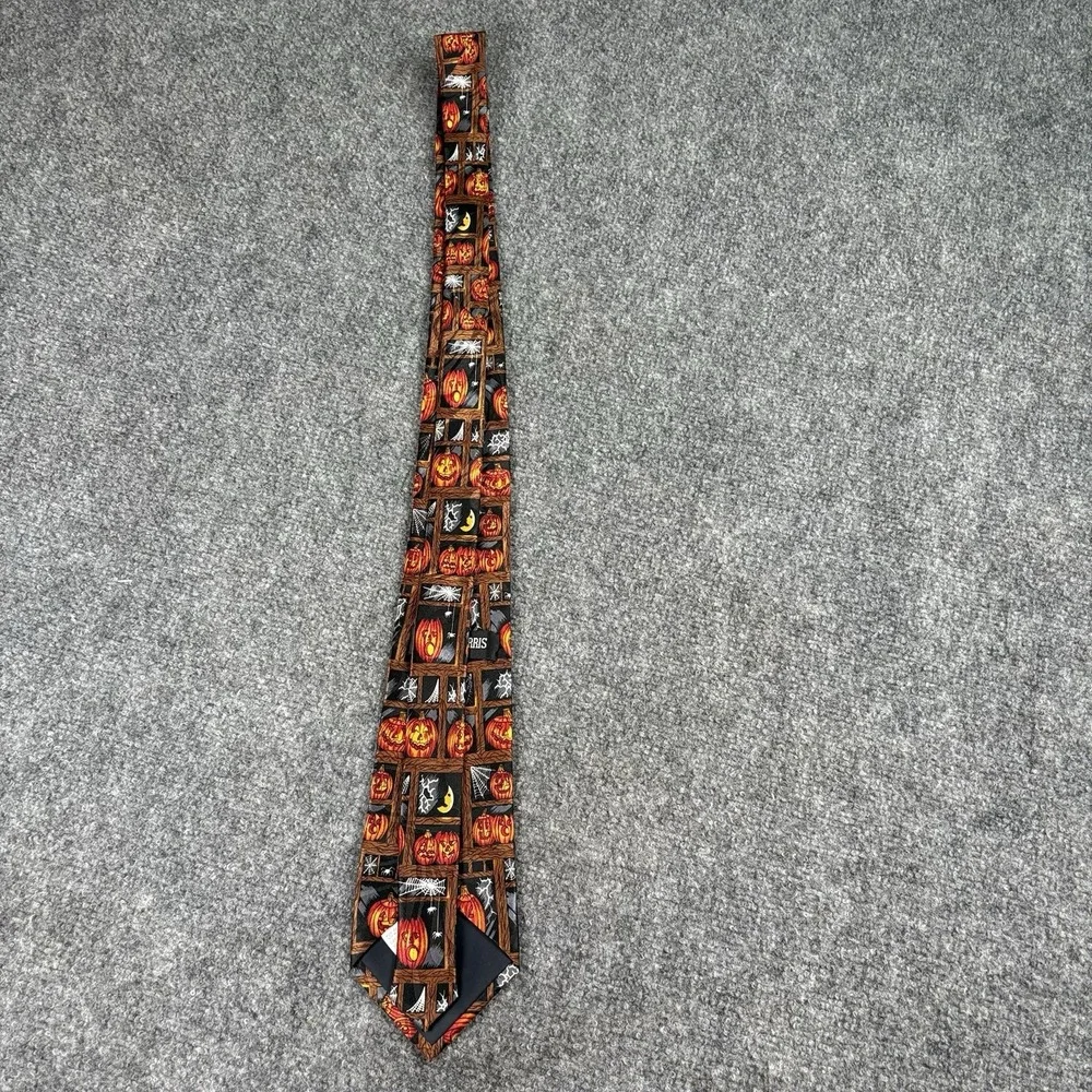 Steven Harris Halloween Tie‎ Men Handmade Black Pumpkin Spookycore Retro Novelty